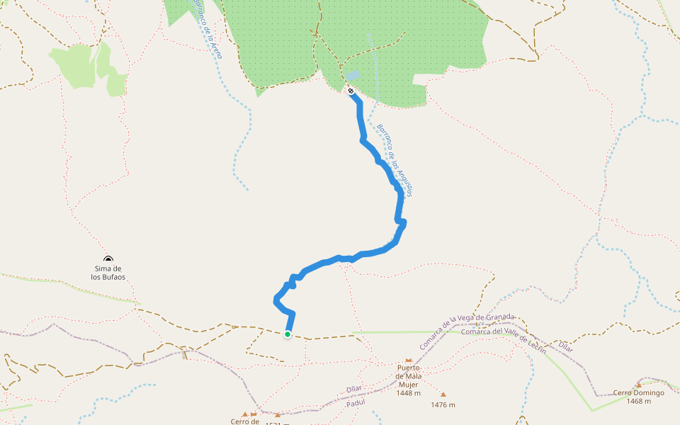 Vereda de las Angustias walking route map in Padul