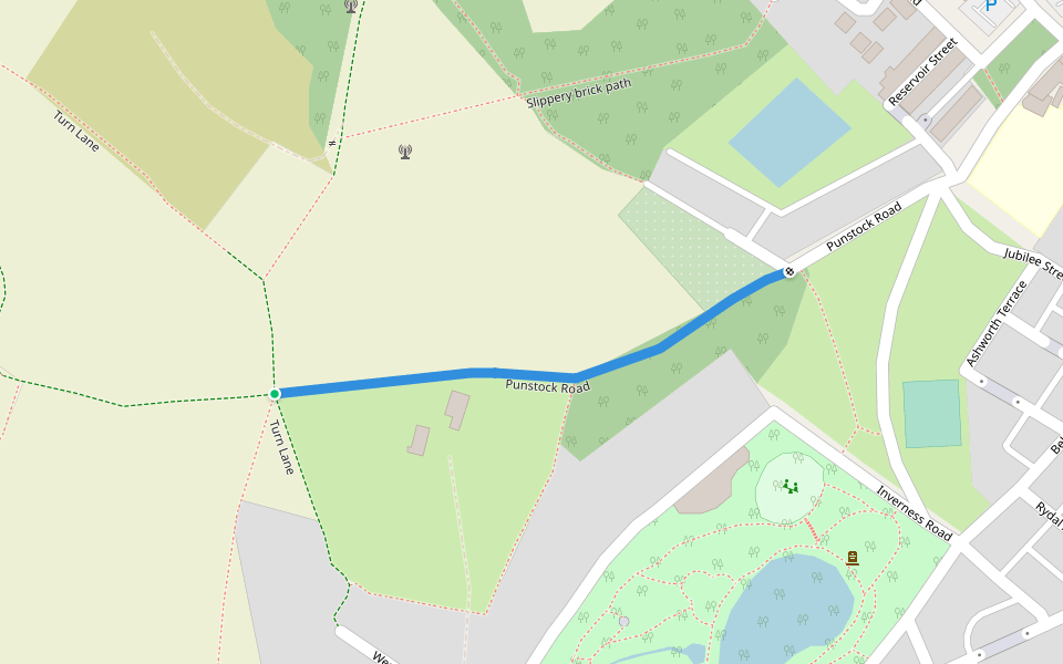 Punstock Road walking route map in Darwen