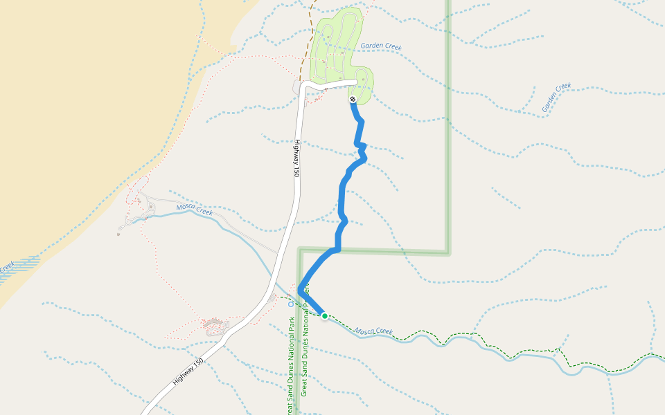 Wellington Ditch Trail walking route map in Mosca