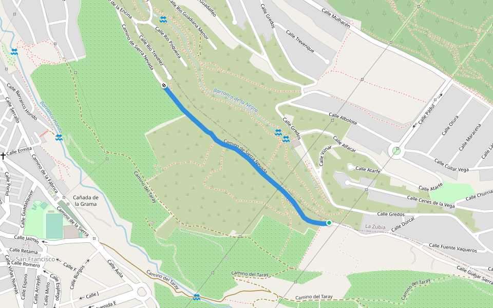 Camino de Sierra Nevada walking route map in La Zubia