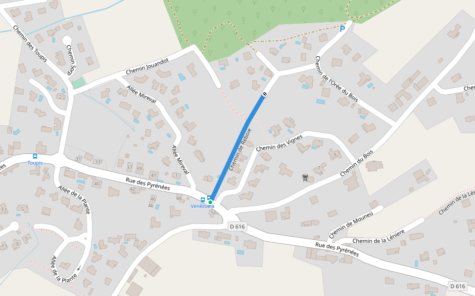 Chemin de Reboie walking route map in Sauvagnon