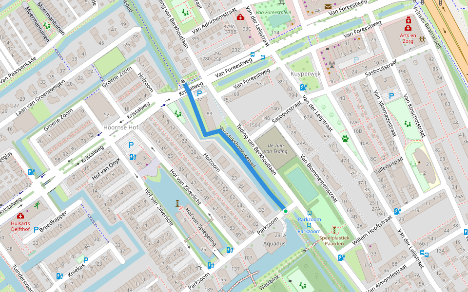 Voordijkshoornsepad walking route map in Delft