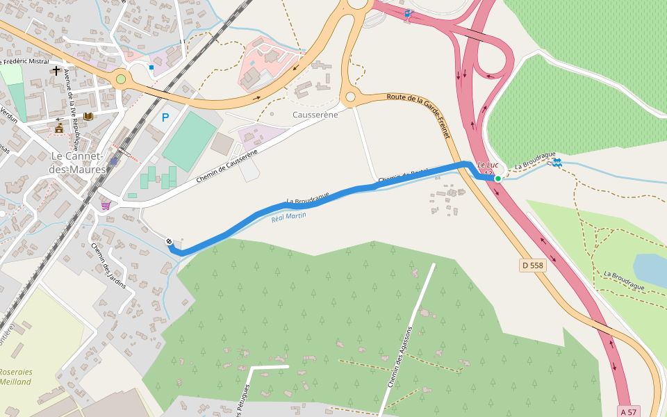 La Broudrague walking route map in Le Cannet-des-Maures