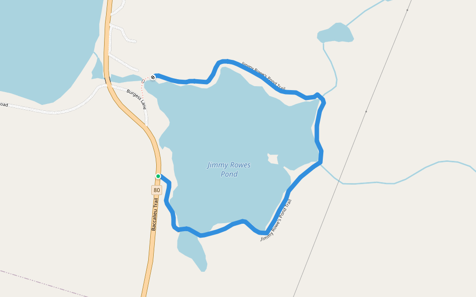 Jimmy Rowe's Pond Trail walking route map in Whiteway
