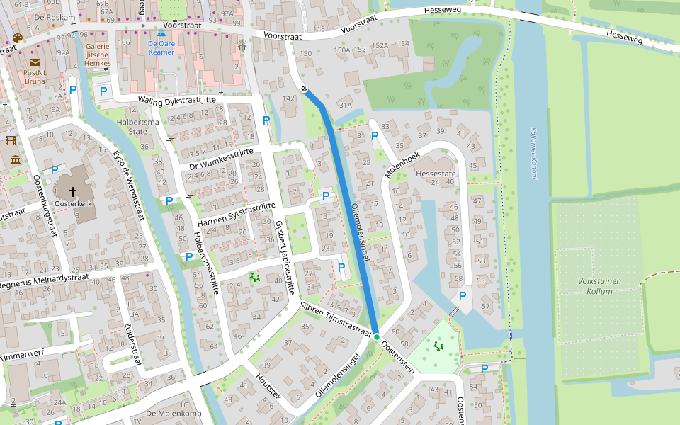 Oliemolensingel walking route map in Kollum