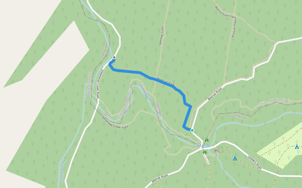 Shortcut Track walking route map in Gembrook