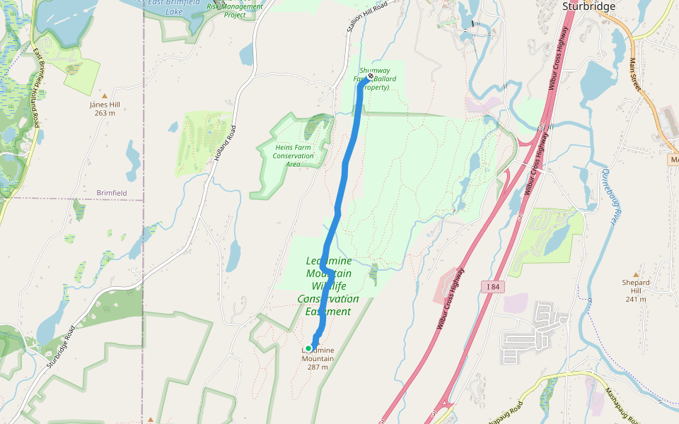 Leadmine Trail (orange) walking route map in Sturbridge