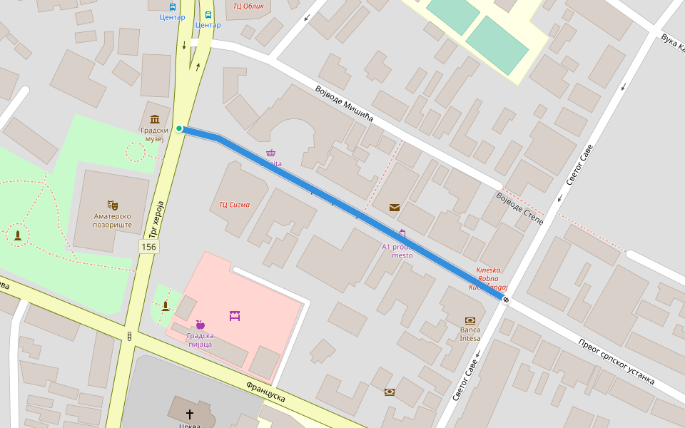 Првог српског устанка walking route map in Smederevska Palanka