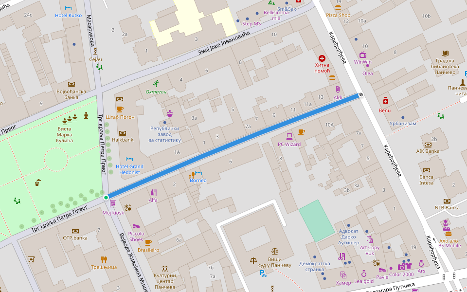 Његошева walking route map in Pančevo