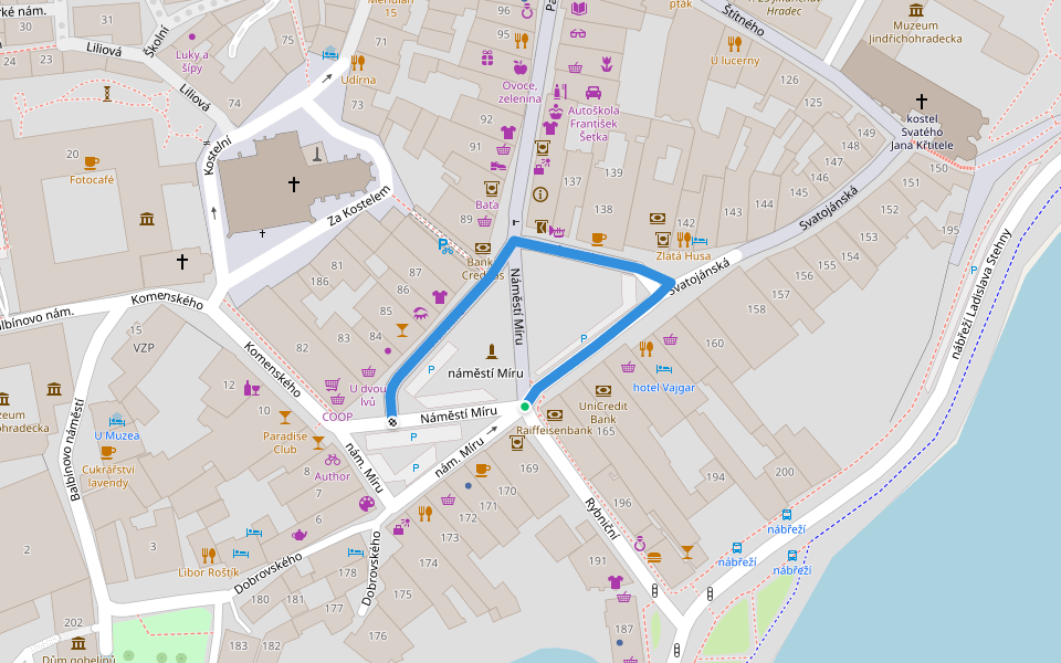 nám. Míru walking route map in Jindrichuv Hradec