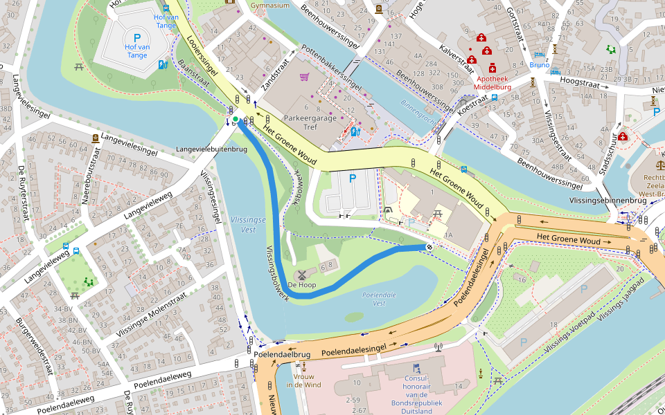 Vlissingsbolwerk walking route map in Middelburg