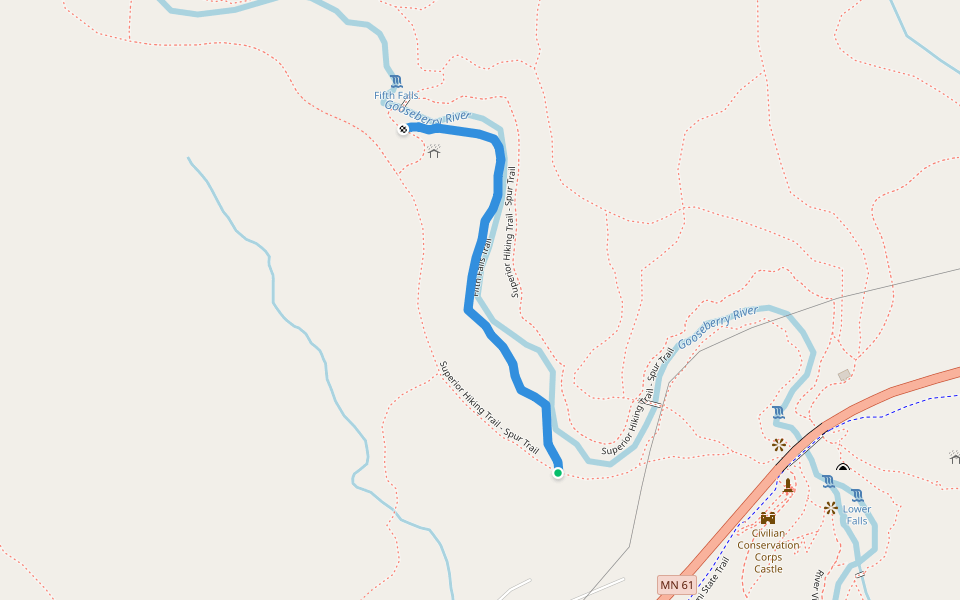 Fifth Falls Trail walking route map in Two Harbors
