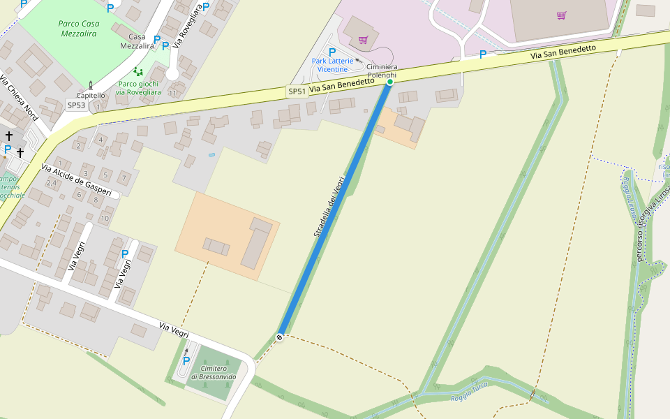 Stradella dei Vegri walking route map in Bressanvido