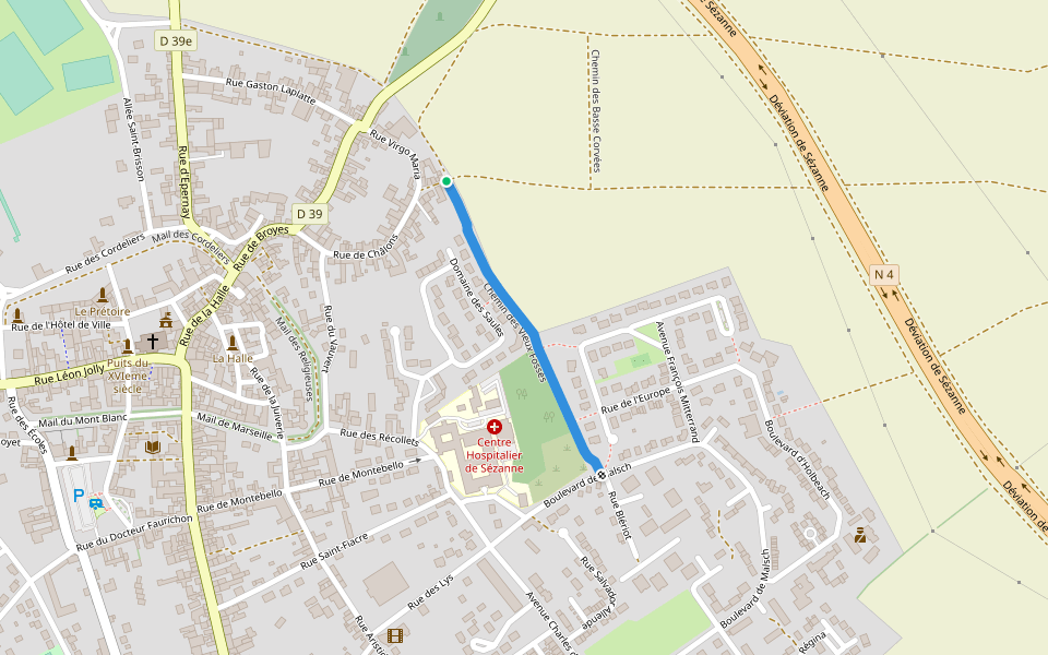 Chemin des Vieux Fossés walking route map in Sézanne