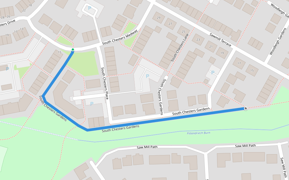 South Chesters Gardens walking route map in Bonnyrigg