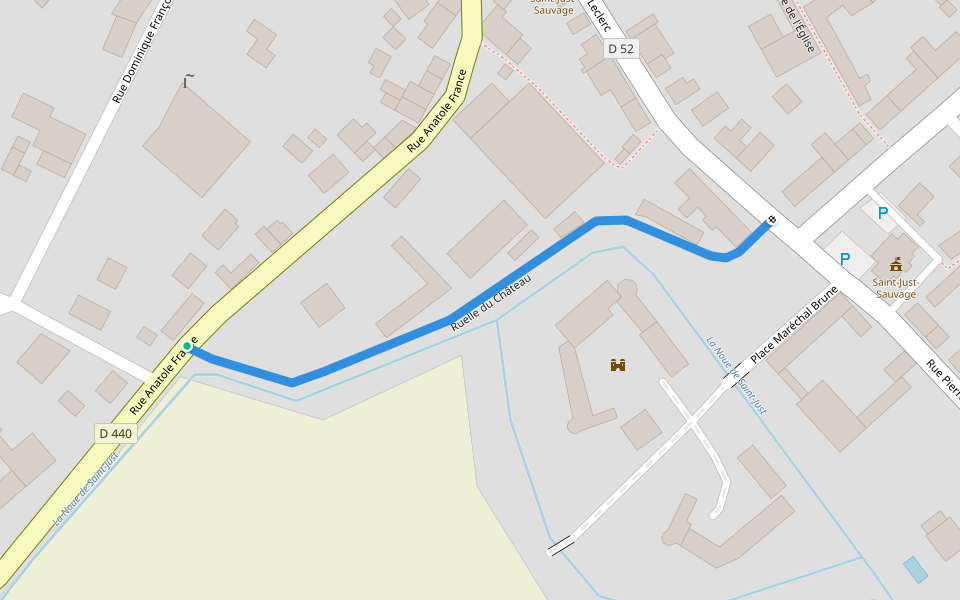 Ruelle du Château walking route map in Saint-Just-Sauvage