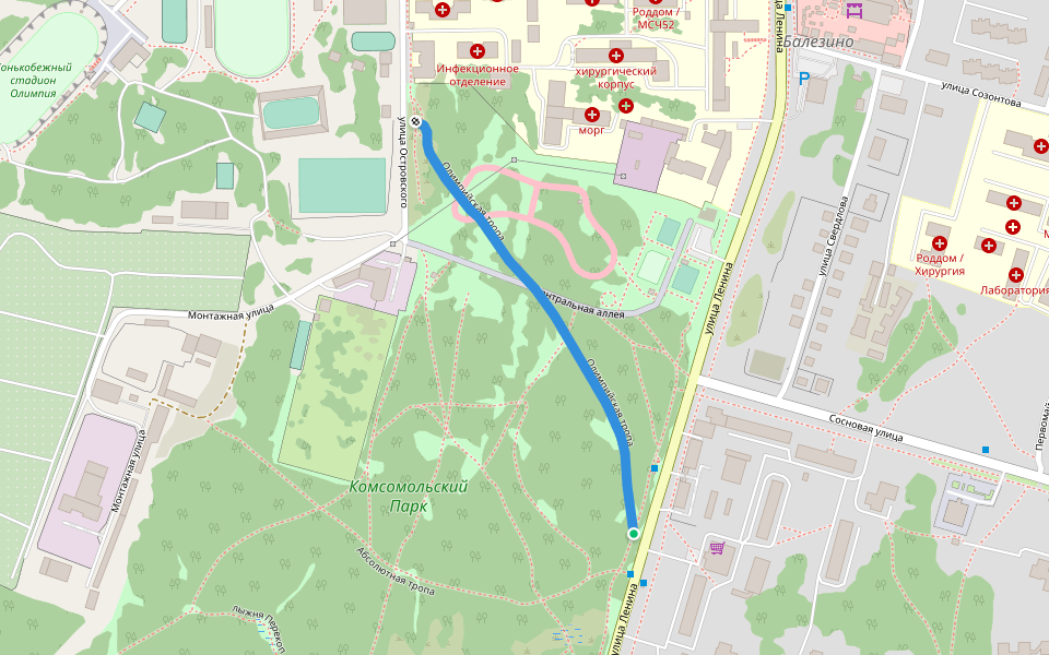 Олимпийская тропа walking route map in Kirovo-Chepetsk