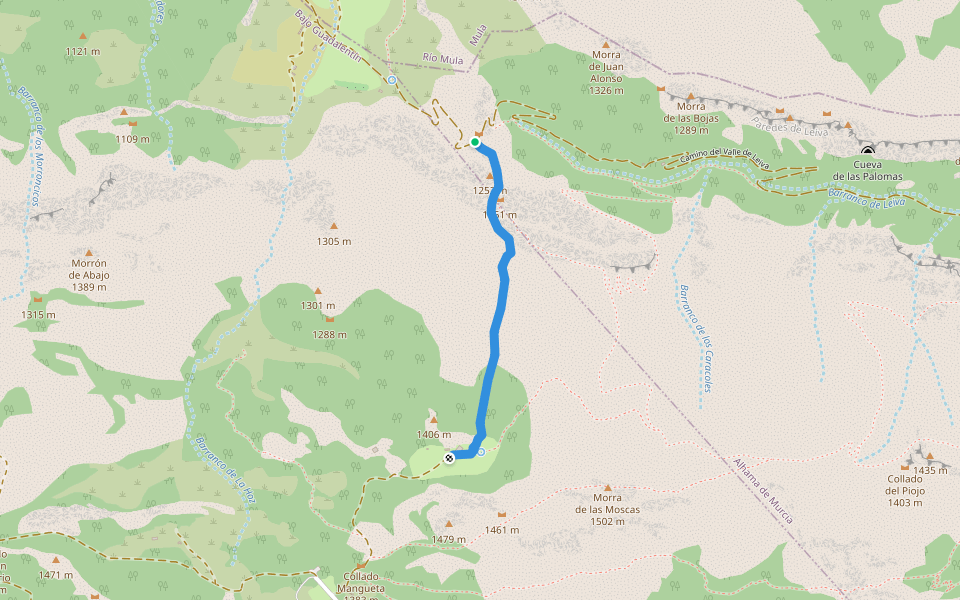 Senda del Pozo Mangueta walking route map in Alhama de Murcia