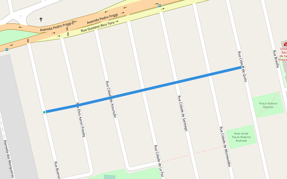 Passarela Para Pedrestres walking route map in São José dos Campos