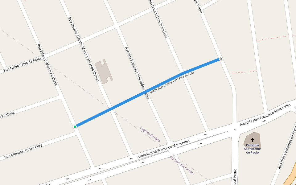 Viela Alexandre Ferreira Souza walking route map in São José dos Campos