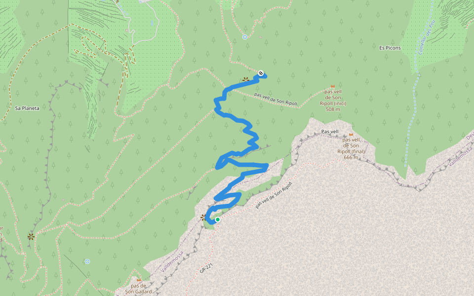 camí dels Cingles de Son Rullan walking route map in Deià