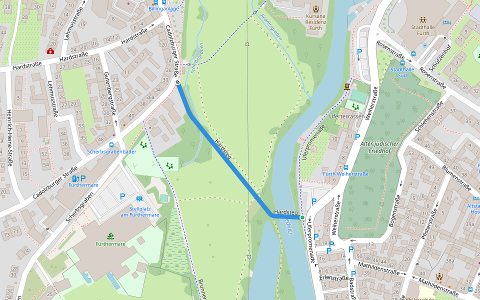 Hardsteg walking route map in Fürth