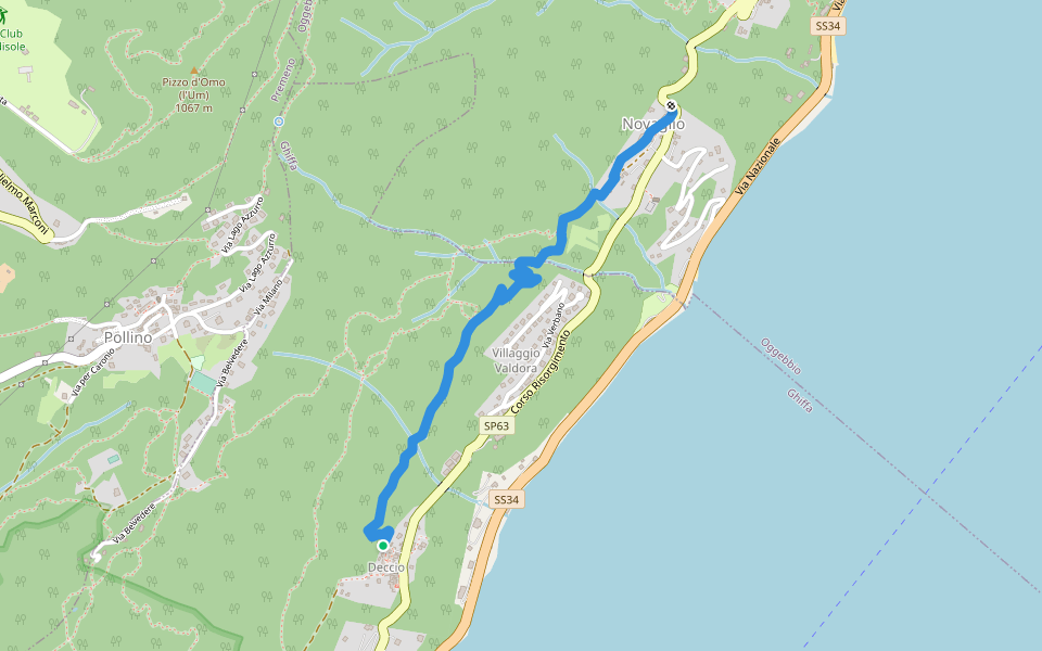 Viale Centrale walking route map in Deccio
