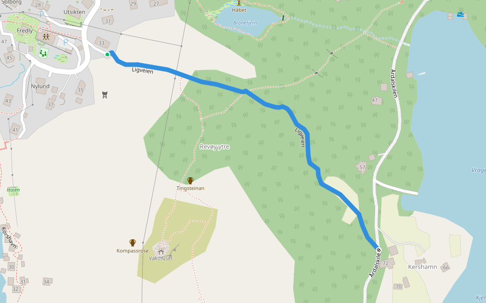 Ligveien walking route map in Korshamn