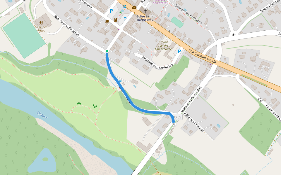 Rue de la République walking route map in Cazères-sur-l'Adour