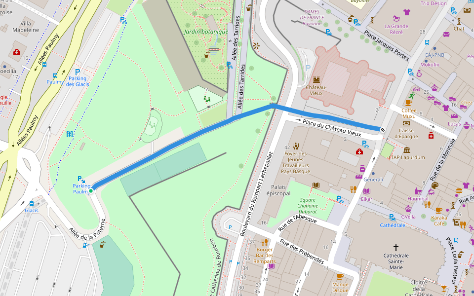 Allée de la Poterne walking route map in Bayonne