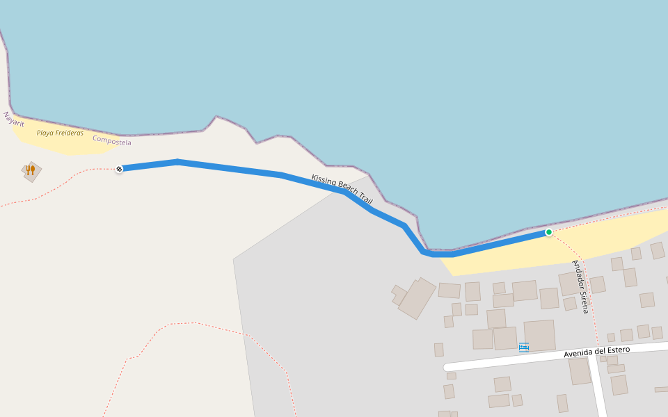 Kissing Beach Trail walking route map in Los Ayala