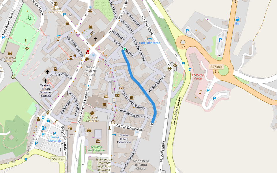 Via Francesco Budassi walking route map in Urbino