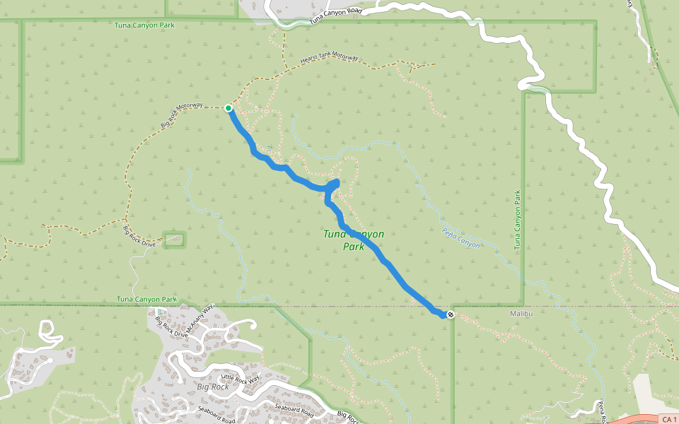 Budwood Motorway walking route map in Topanga
