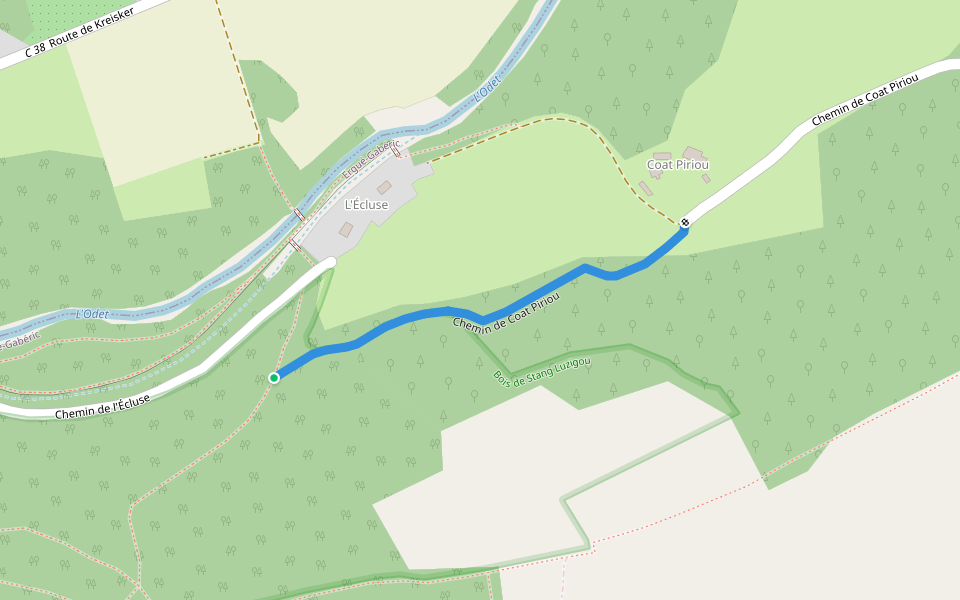 Chemin de Coat Piriou walking route map in Ergué-Gabéric