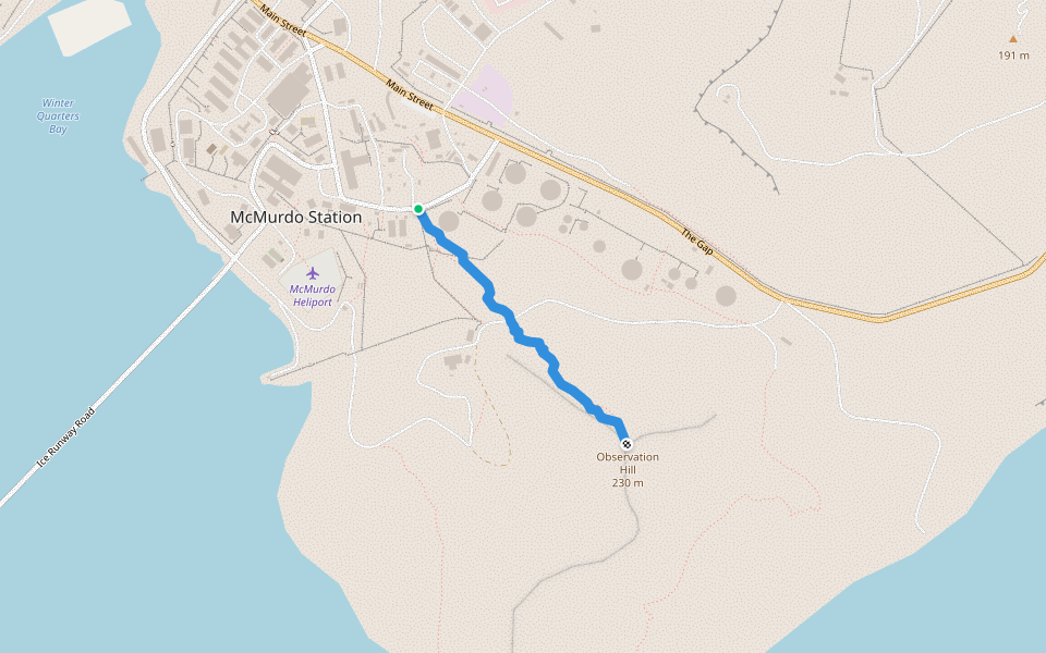 Ob Hill Road walking route map in Palmer Station