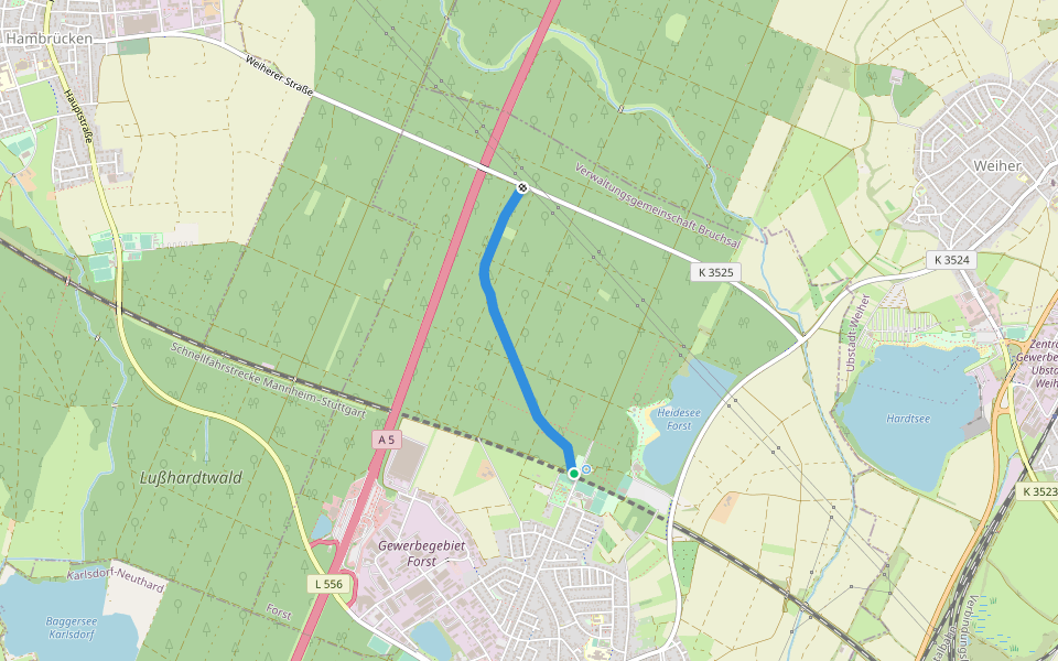 Kirrlacher Weg walking route map in Forst