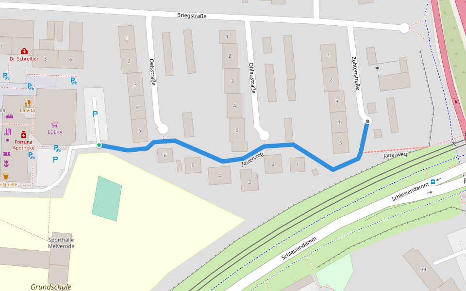 Jauerweg walking route map in Braunschweig