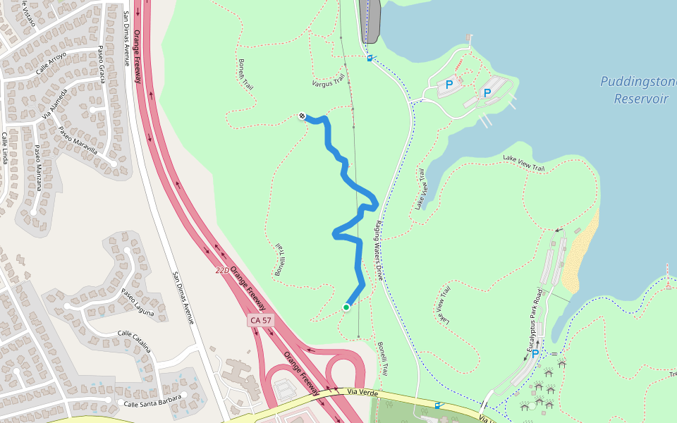 Lower Bee Hive Trail walking route map in San Dimas