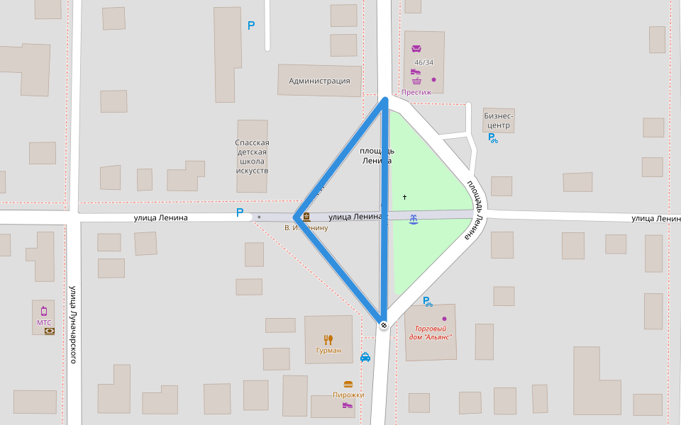 площадь Ленина walking route map in Spassk-Ryazansky