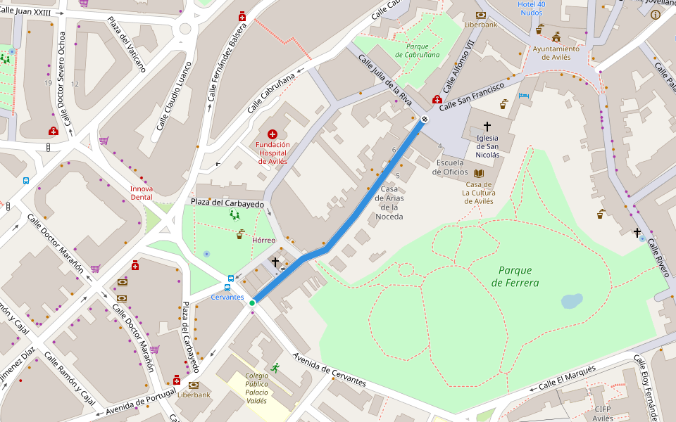 Calle Galiana walking route map in Avilés