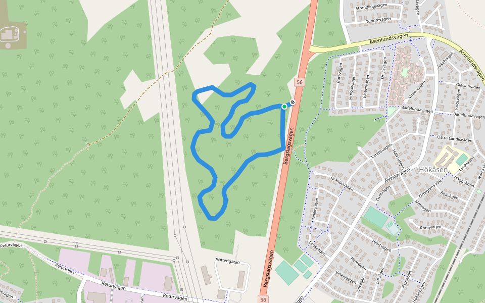 Hökåsens elljusspår walking route map in Västerås