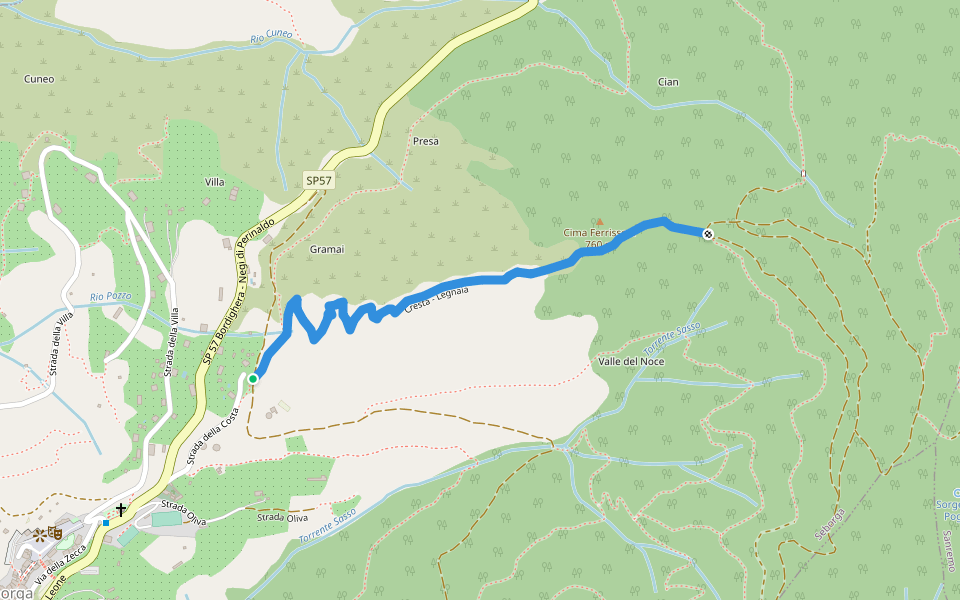 Cresta - Legnaia walking route map in Seborga