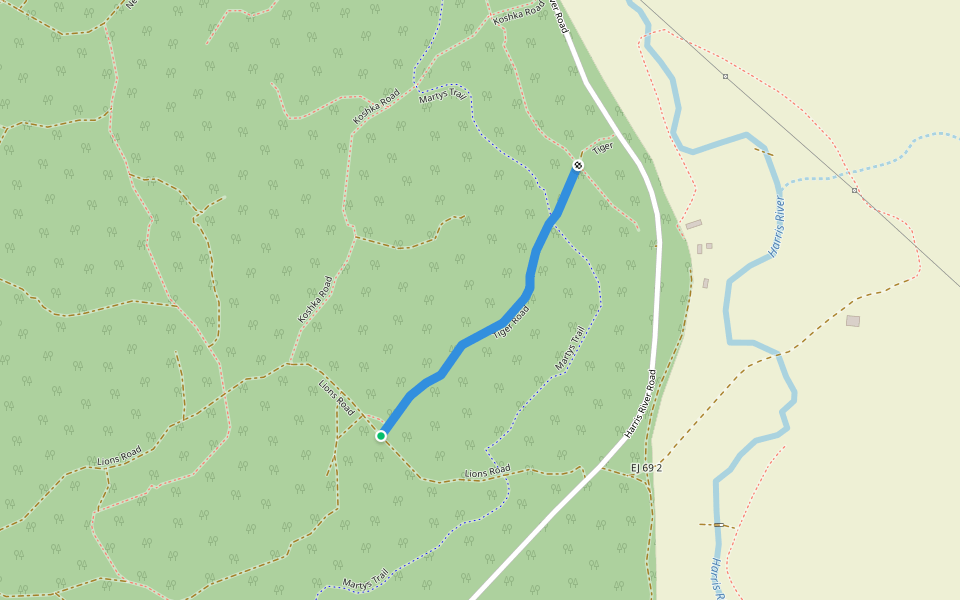 Tiger Road walking route map in Harris River