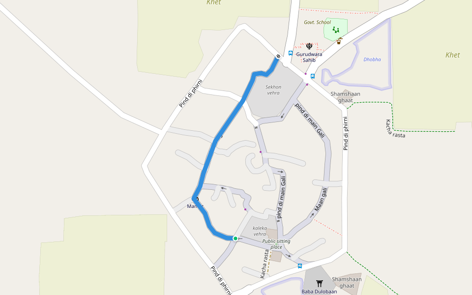 Mandir wali gali walking route map in Dhandolikalan