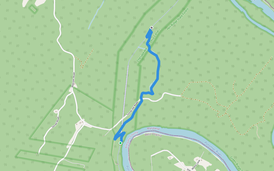 Paw Paw Tunnel Hill Trail walking route map in Oldtown