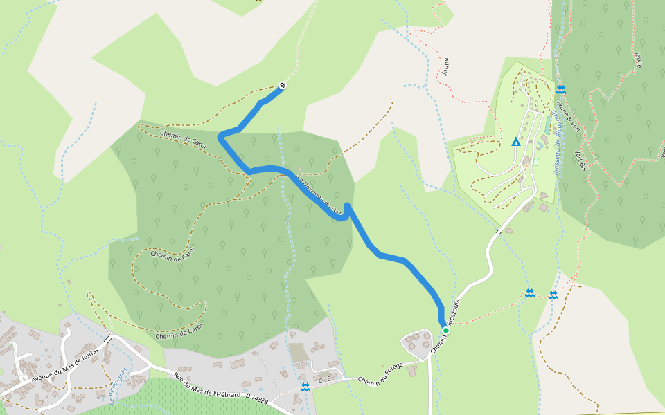 La Descente du Gaz walking route map in Octon