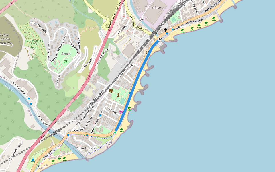 Lungomare Ober-Ramstadt walking route map in Cogoleto