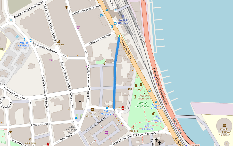 Calle La Estación walking route map in Avilés