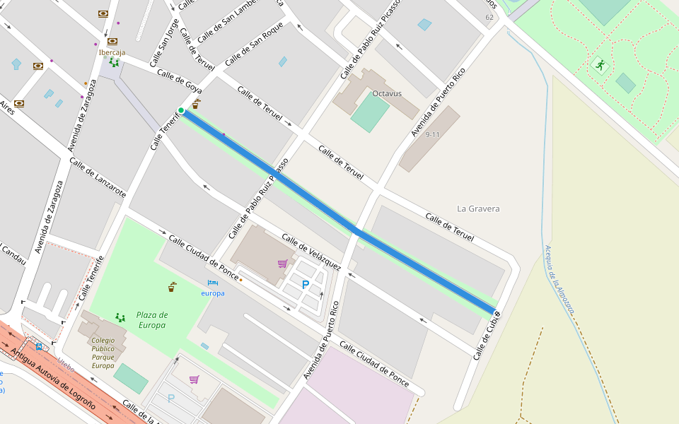 Paseo Alborada walking route map in Utebo