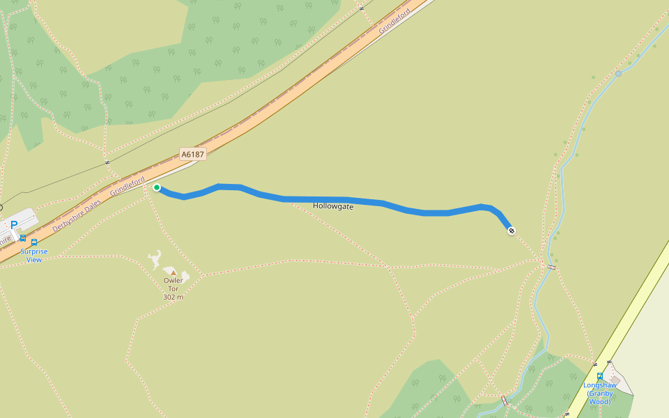 Hollowgate walking route map in Upper Padley